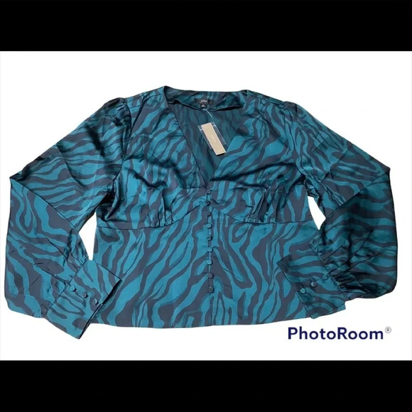 NWT J. Crew Green and Black Zebra Print Blouse Sz 14 - Picture 3 of 12